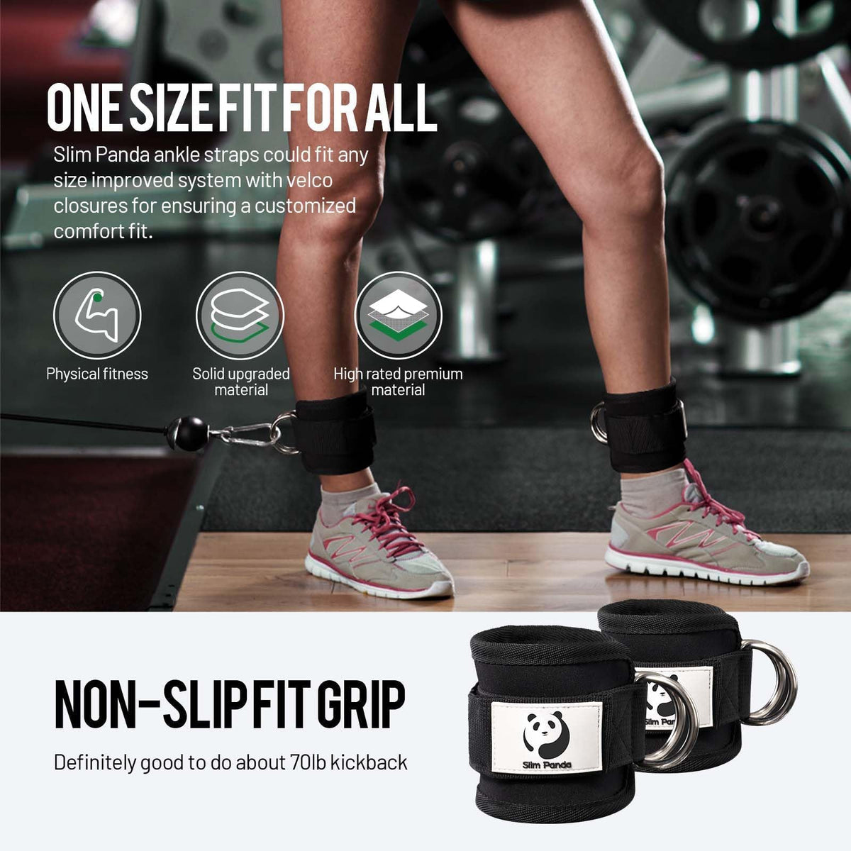 Slim Panda Ankle Straps for Cable Machines, Cable Kickback Ankle Cuffs