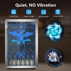 Electactic 48 Can Beverage Refrigerator,12 Bottle Wine Cooler with Seamless Stainless Steel & Glass Door, Digital Temperature Display, Countertop Mini Fridge for Soda, Wine or Beer, Silver