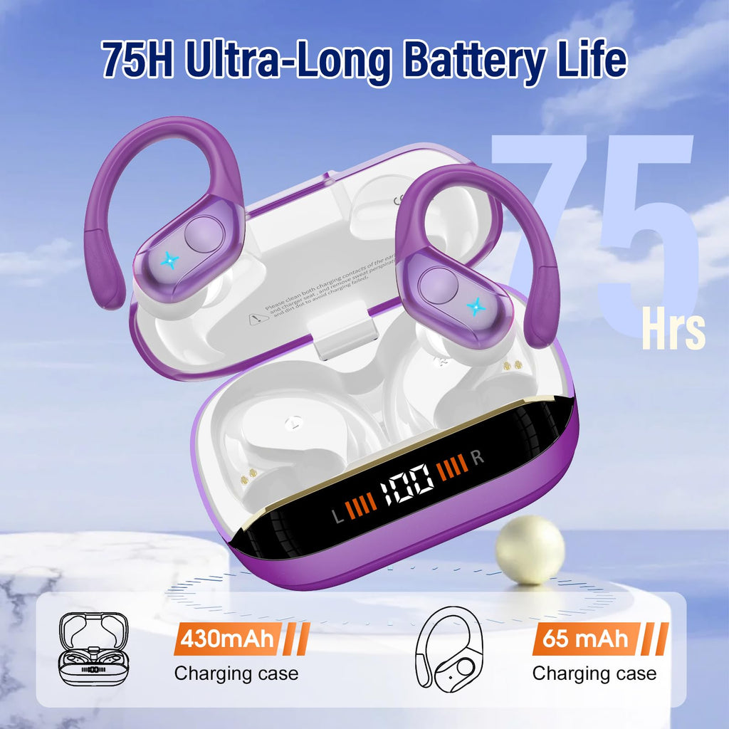 Wireless Earbuds Sports, 75Hrs Bluetooth 5.4 Headphones, Bass Hi-Fi Stereo