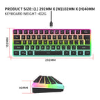 Snpurdiri 60% Wired Mechanical Gaming Keyboard, Ice Blue LED Backlit 61 Keys Mini Wired Office Keyboard for Windows Laptop PC Mac (Black-White, Red Switches)