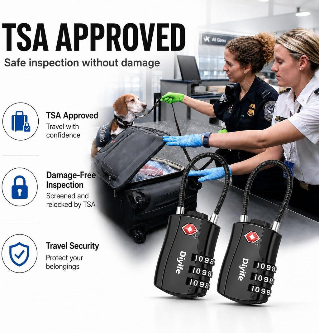 Diyife TSA Approved Luggage Locks with Flexible Steel Cable, Easy to Set up