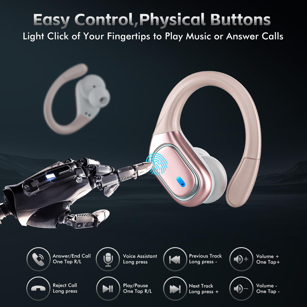 HAOYUYAN Wireless Earbuds, Sports Bluetooth Headphones, 80Hrs Playtime Ear Buds with LED Power Display, Noise Canceling Headset, IPX7 Waterproof Earphones for Workout/Running (Camel)
