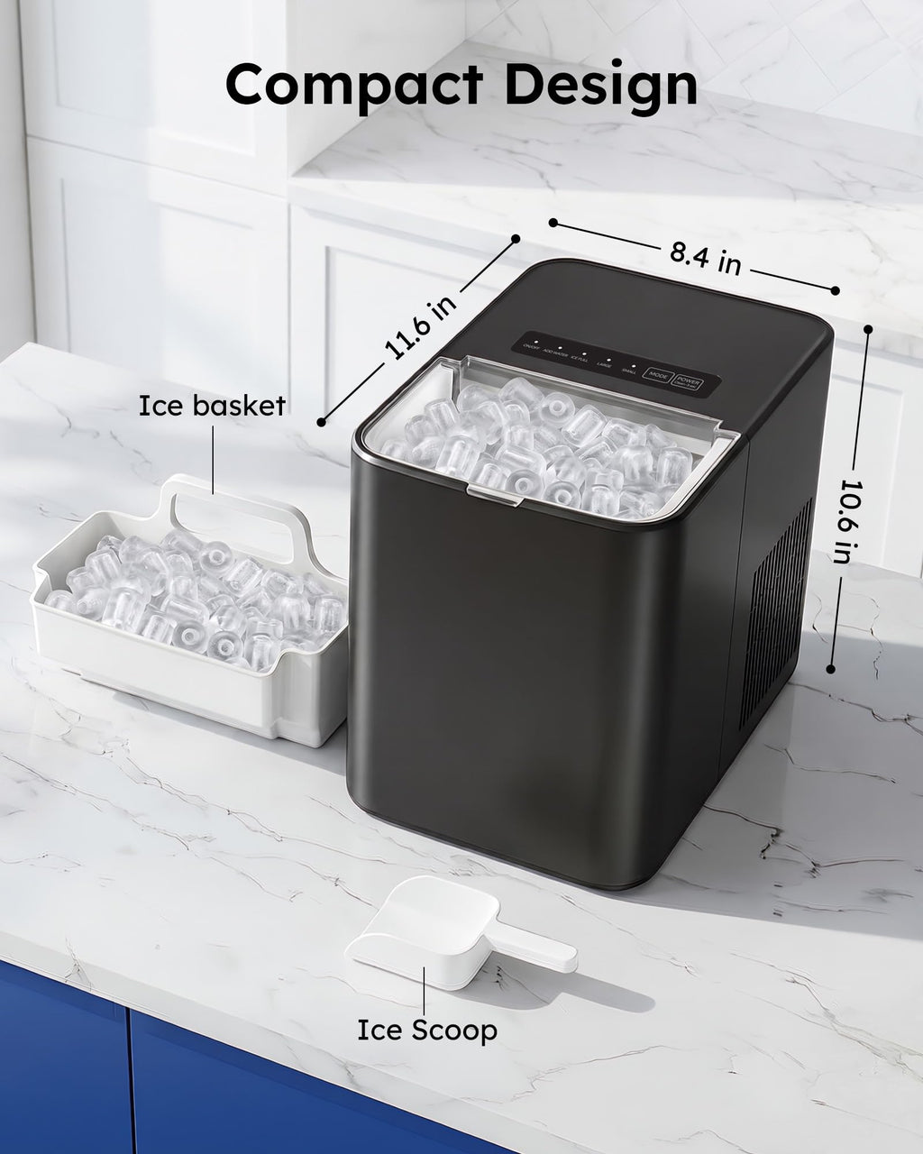 Ice Maker Countertop, 26.5 lbs/Day, 8 Bullet Fast Ice in 6 Mins