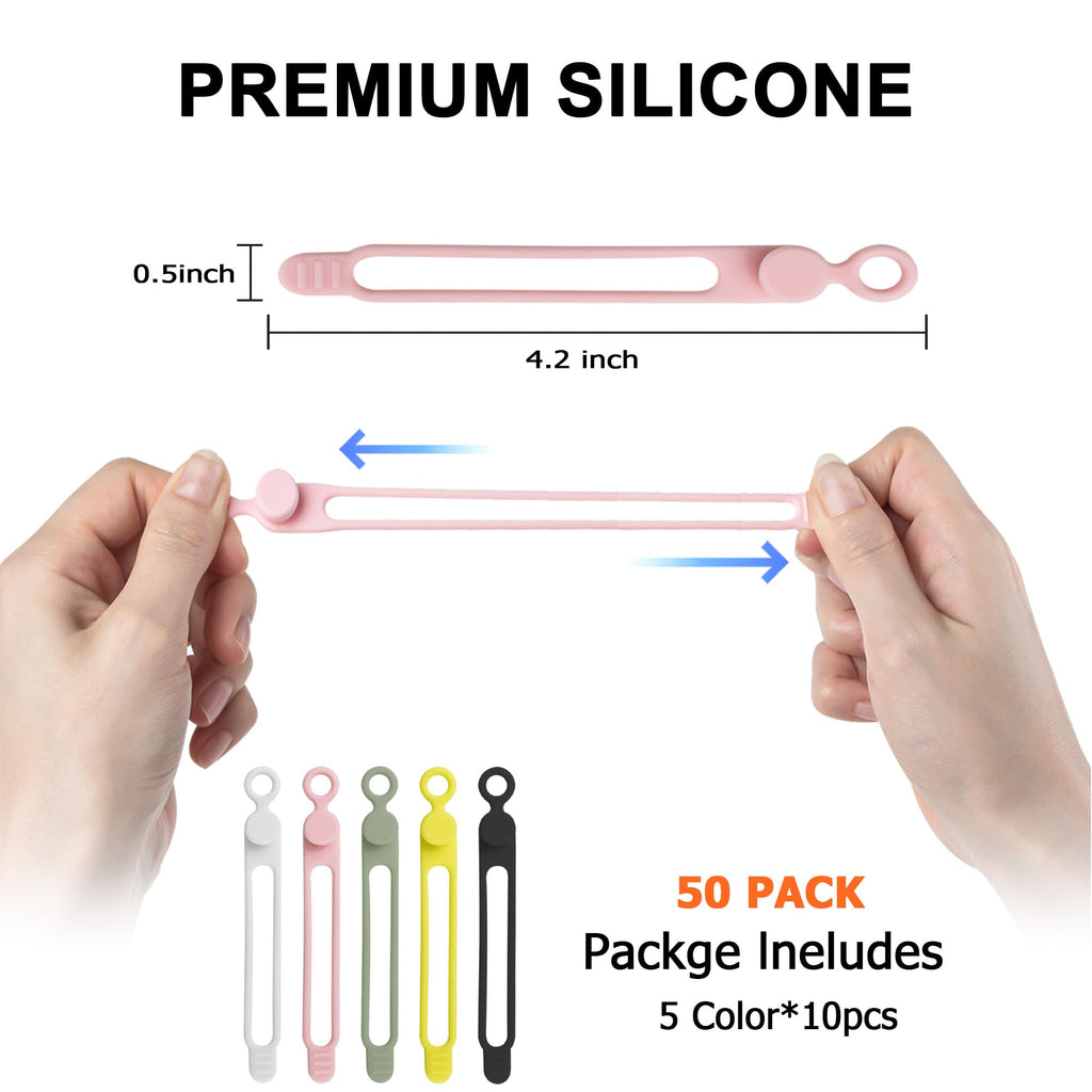 24Pcs Silicone Cable Ties, Cord Organizer Cable Management-Multi