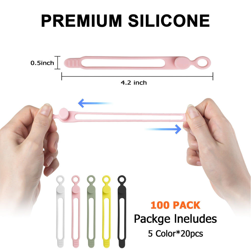 24Pcs Silicone Cable Ties, Cord Organizer Cable Management-Multi