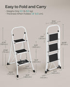 SONGMICS 3-Step Ladder, Folding Step Ladder, Safety, Holds up to 150KG