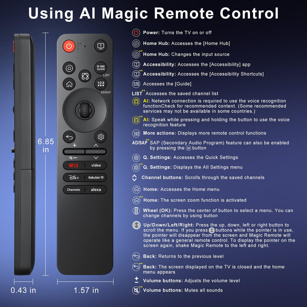 Voice Magic Remote Replacement for LG UHD OLED QNED NanoCell 4K 8K Smart TV