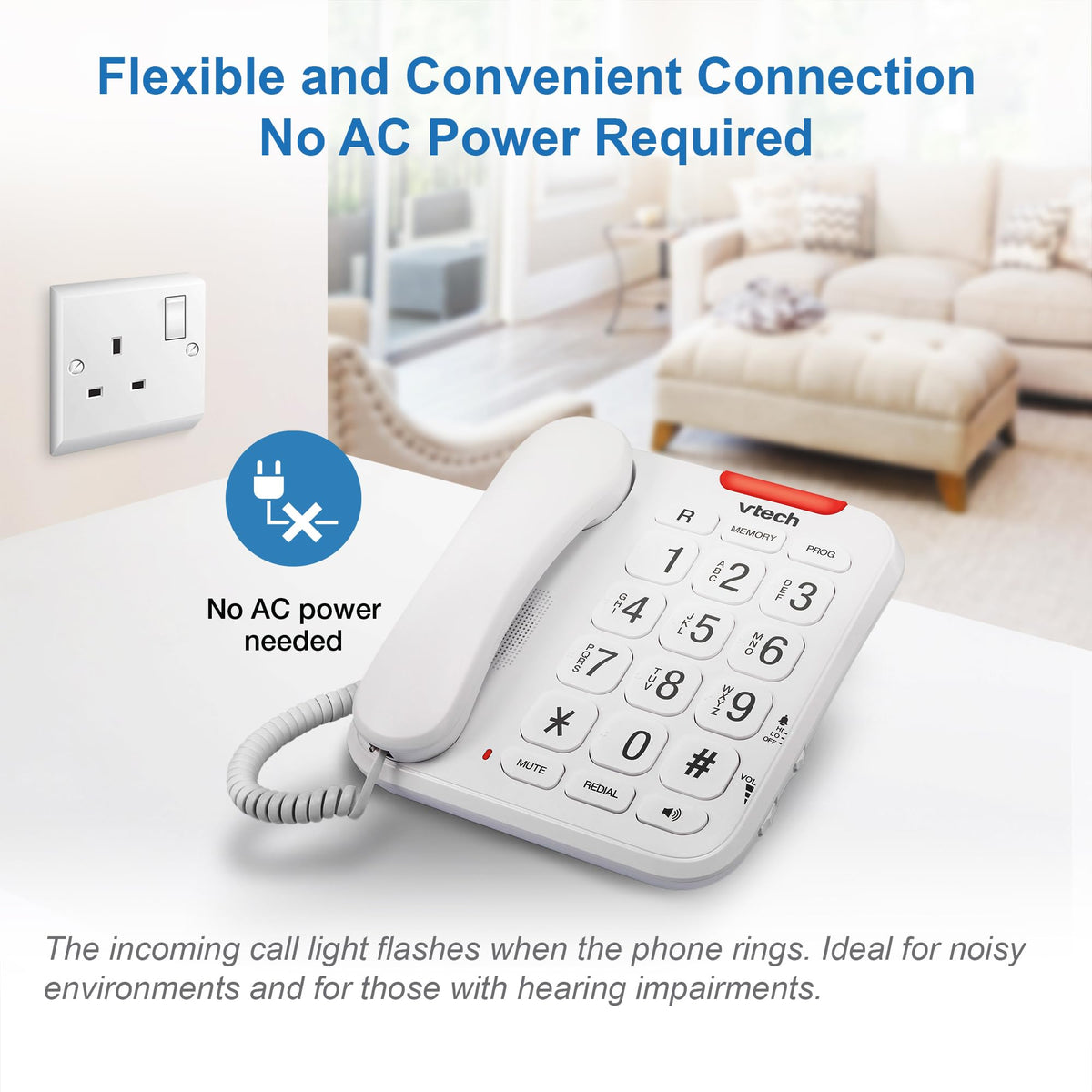 Vtech SA3100 Corded Senior Phone for Elderly with High-Contrast Large Buttons,Multilingual Talking Digits,Visual Ringer,Speed Dial,Speakerphone,No AC Power,Earpiece and Speakerphone Volume Control
