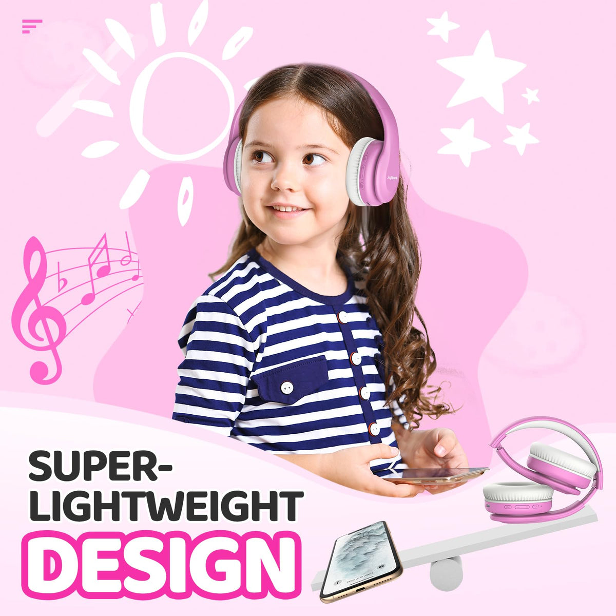 JoySpark Kids Bluetooth Headphones Over-Ear, 60Hrs, Built-in Mic-Purple
