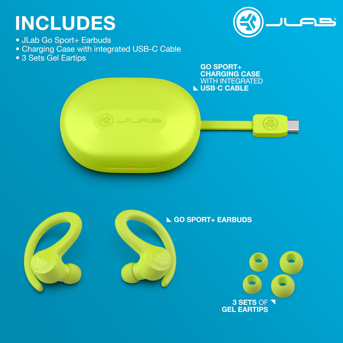 JLab, Go Sport+, True Wireless Workout Earbuds, Bluetooth Sport Earbuds, Clear Calling, Sand