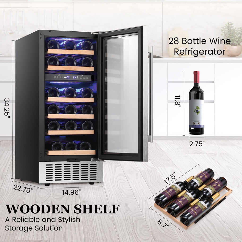 Electactic 48 Can Beverage Refrigerator,12 Bottle Wine Cooler with Seamless Stainless Steel & Glass Door, Digital Temperature Display, Countertop Mini Fridge for Soda, Wine or Beer, Silver