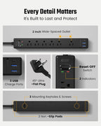 SUPERDANNY 6Ft Thin Extension Cord, Flat Plug Surge Protector Power Strip