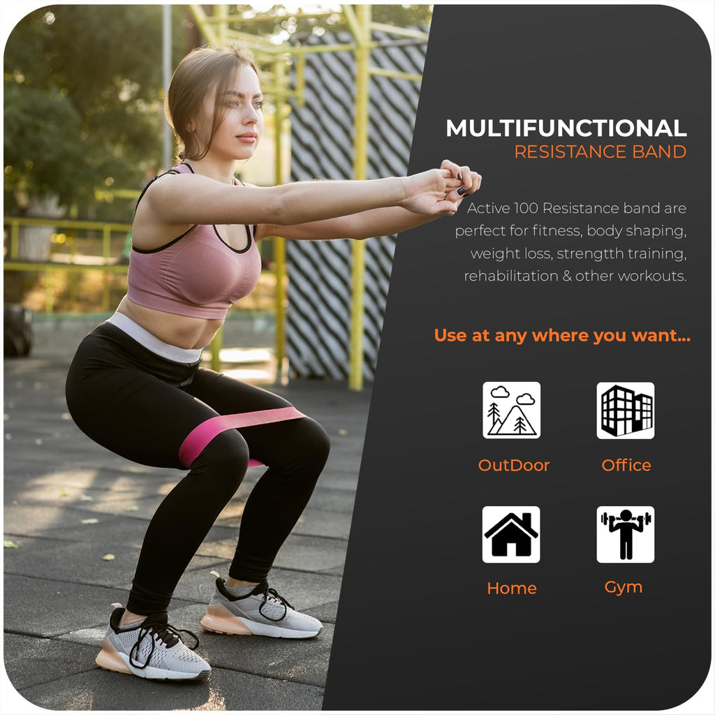 Active 100 Resistance Bands, Set of 5 Different Levels, Exercise Band for Home Gym, Training and Yoga with Carrying Bag