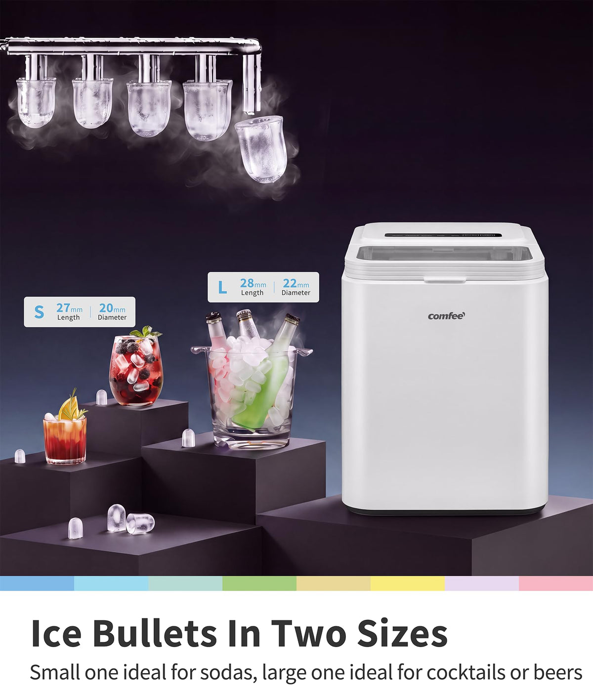 Comfee 33lbs Countertop Bullet Ice Maker, Self-Cleaning, with Ice Scoop