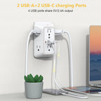 3 Pack Surge Protector Outlet Extender, 6 Outlet Splitter with 4 USB Ports (2 USB C), Multi Plug Wall Outlet 1050J Power Strip, USB Wall Charger for Home Office Kitchen Travel-ETL