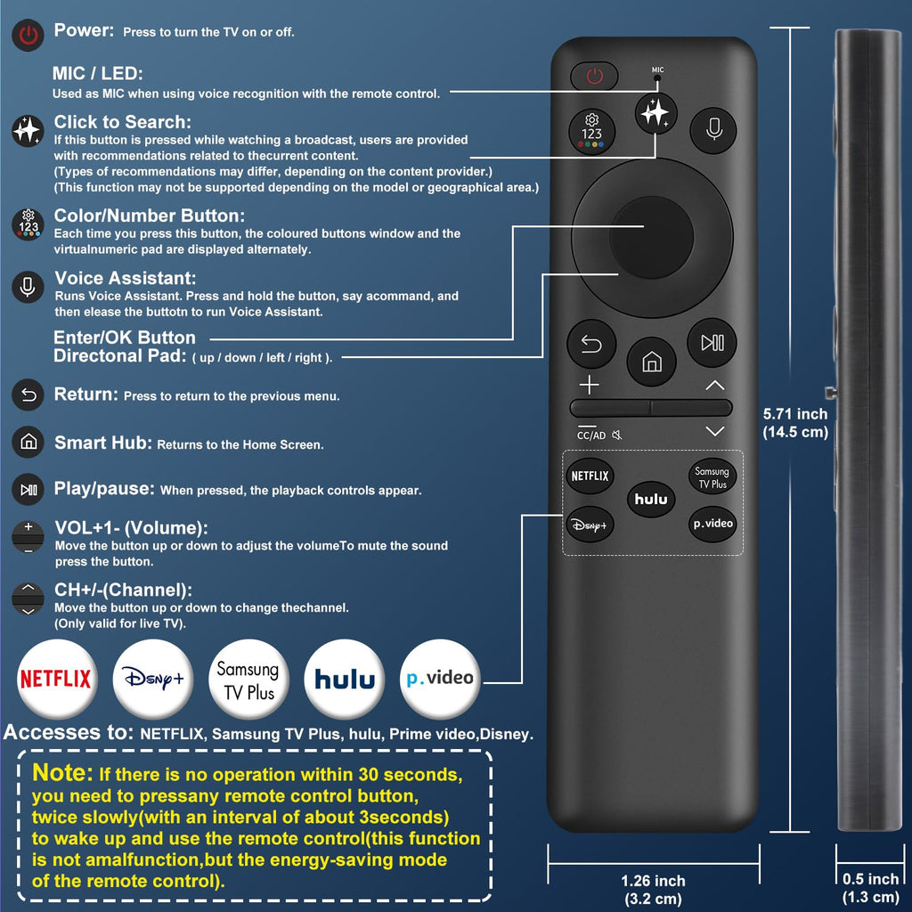 Universal Remote for All Samsung TV Remote, Replacement Compatible with All Samsung LED, LCD, QLED, HDTV, 3D Series Smart TVs (BN59-01259B)