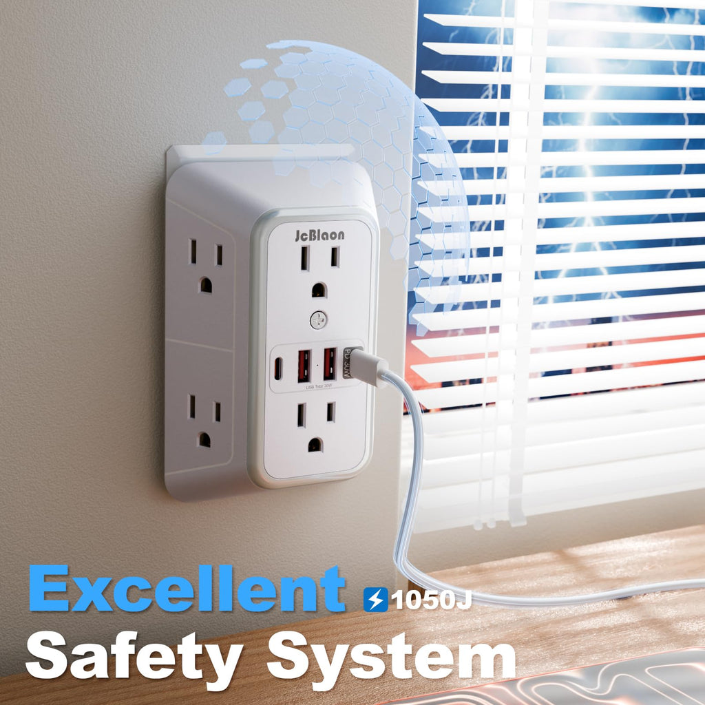 3 Pack Surge Protector Outlet Extender, 6 Outlet Splitter with 4 USB Ports (2 USB C), Multi Plug Wall Outlet 1050J Power Strip, USB Wall Charger for Home Office Kitchen Travel-ETL