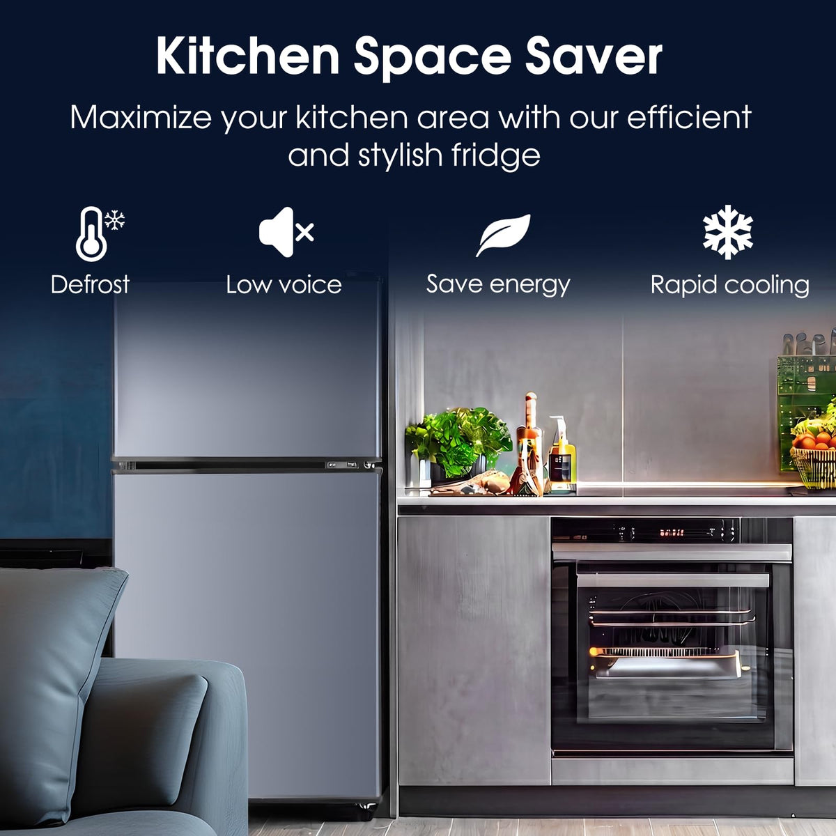 Anypro 4.0 Cu.Ft Fridge with Bottom Freezer, 2 Door Refrigerator with Drawer, 7 Level Temperatures and Adjustable Shelves for Bedroom, Dorm, Office, Apartment, Silver