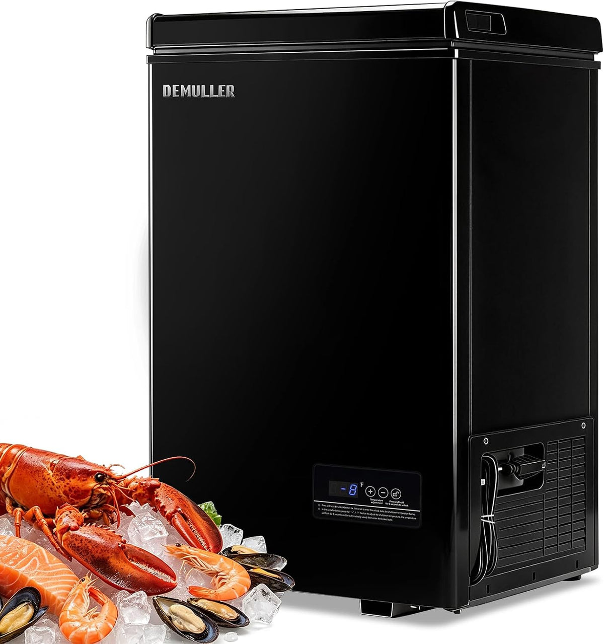 DEMULLER 2.0Cu.ft Mini Deep Freezer Top Open Door Small Freezer Chest Freezer with 2 Removable Storage Baskets for Home Apartment Garage Black