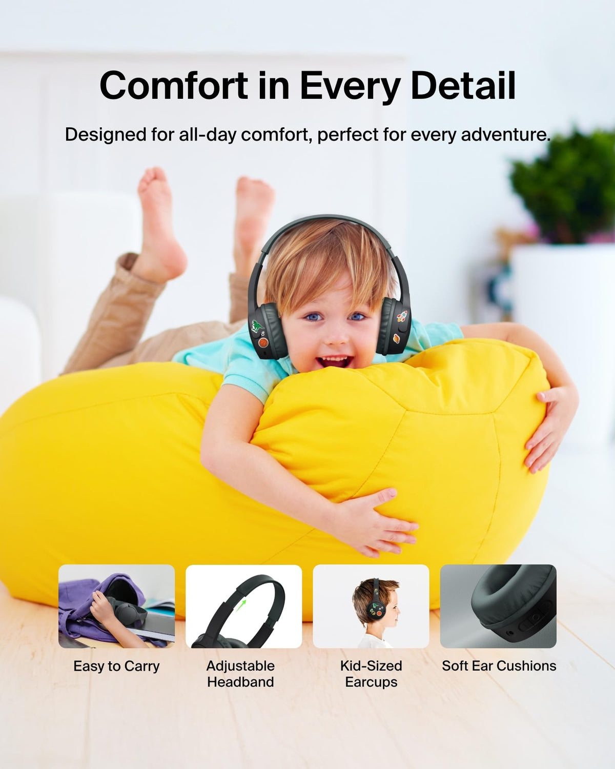 Belkin SoundForm Mini Kids Headphones, Wireless & Wired, 30H Playtime, Case