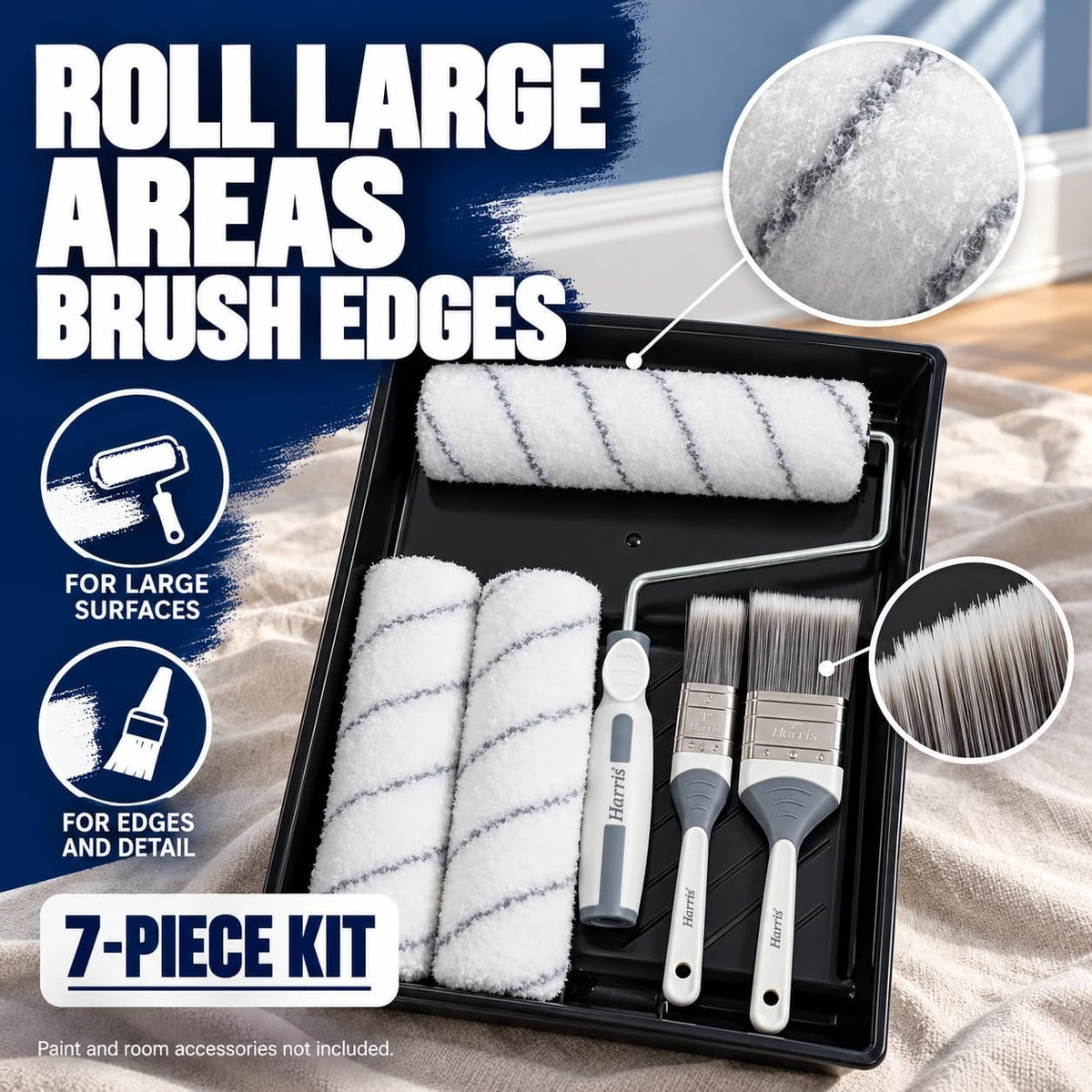 Harris Seriously Good Walls & Ceilings Decorating Kit, 7 Pieces, Roller, Brushes, Tray