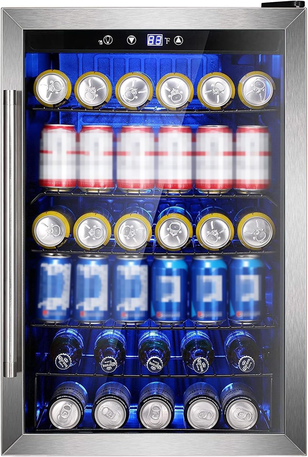 Electactic 48 Can Beverage Refrigerator,12 Bottle Wine Cooler with Seamless Stainless Steel & Glass Door, Digital Temperature Display, Countertop Mini Fridge for Soda, Wine or Beer, Silver