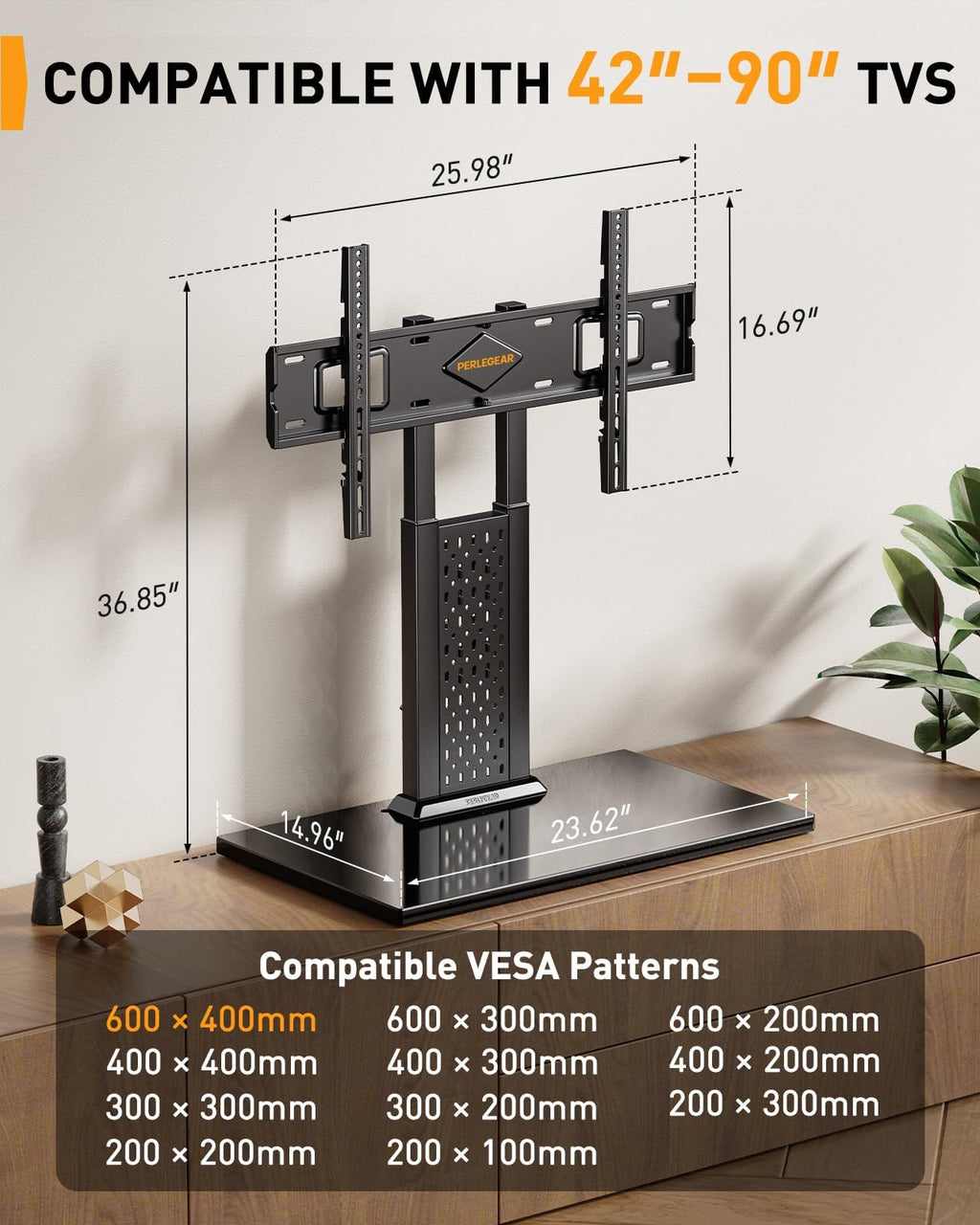 Perlegear Universal Swivel TV Stand Base for 32–70 inch TVs to 99lbs