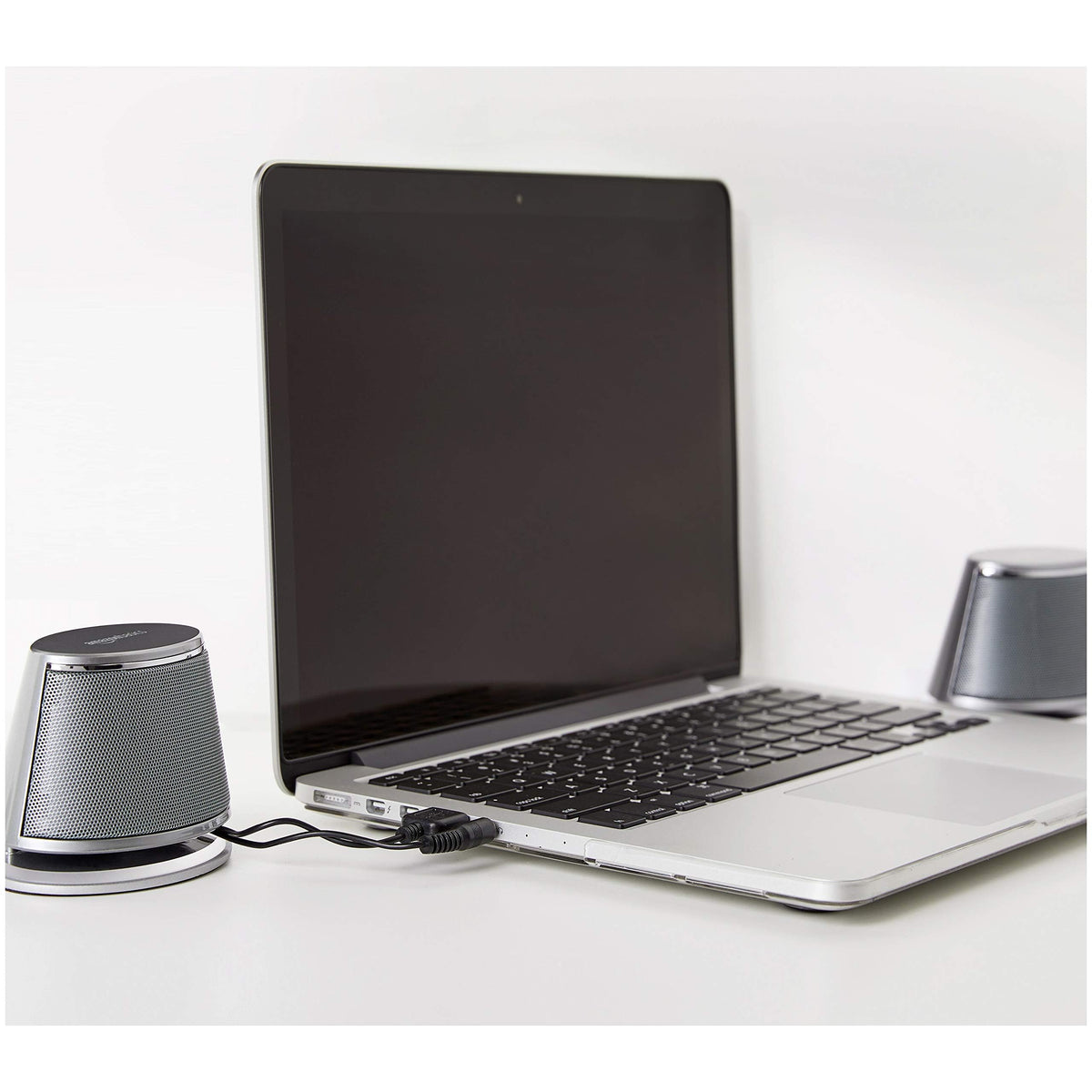 Amazon Basics PC Speakers for Desktop or Laptop, 3.5mm Aux, USB-Powered, Silver