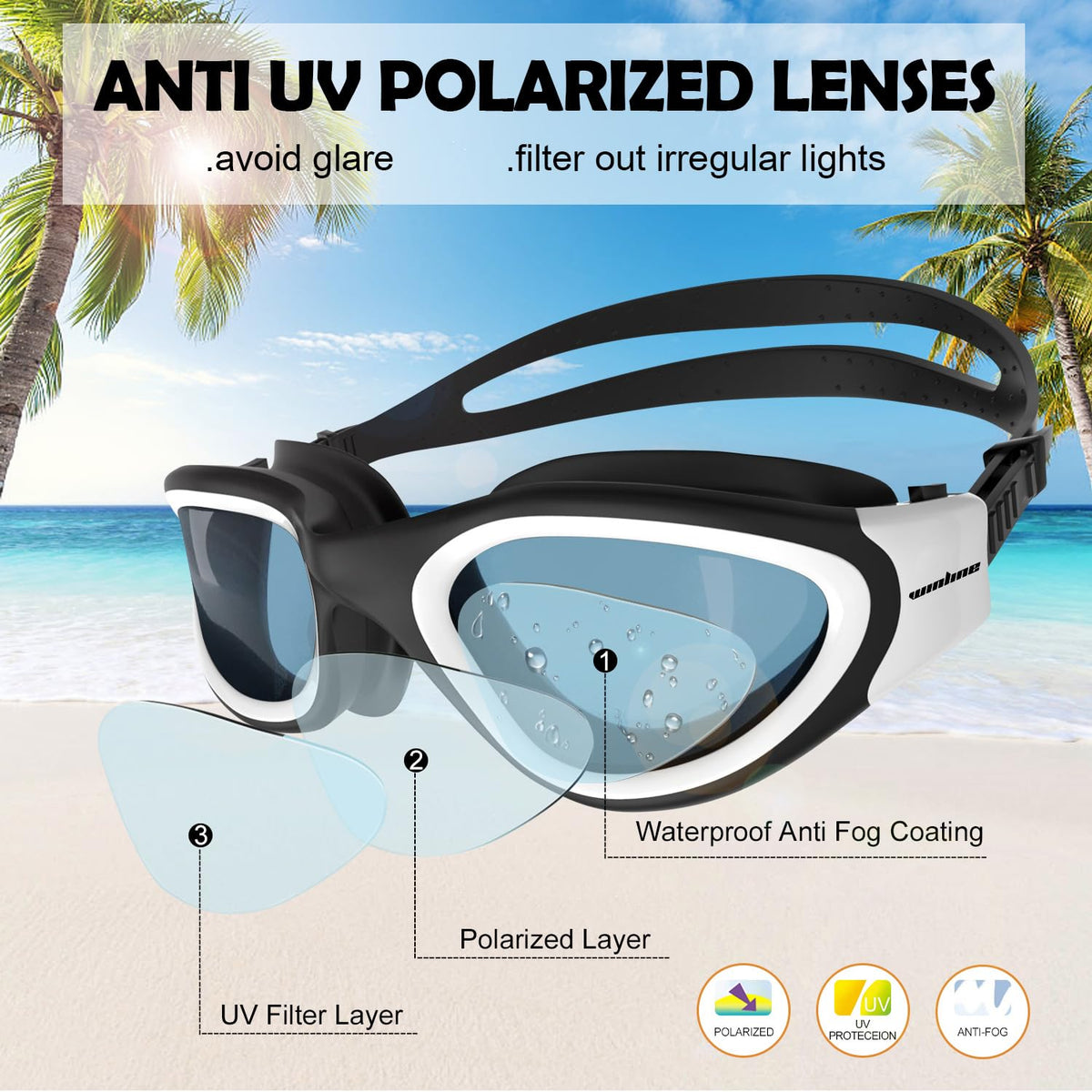 Winline Adult Swimming Goggles,Open Water Goggles Swimming Anti Fog UV Protection No Leakage Clear Vision Easy to Adjust for Adults Men Women Teenagers