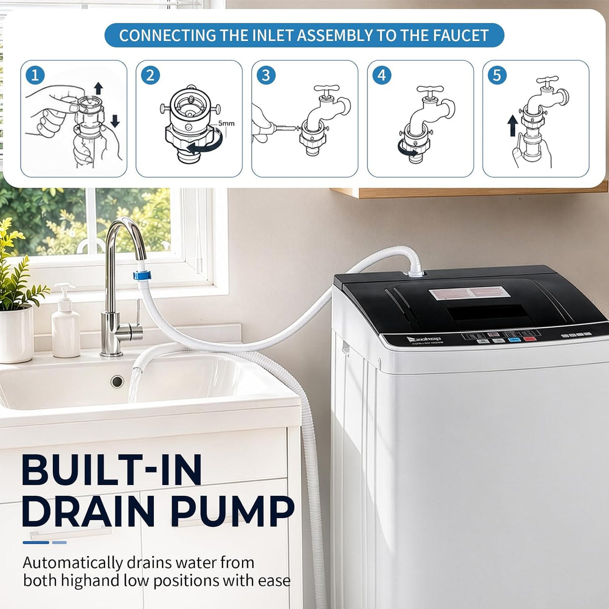 Winado 15.6LBS Full Automatic Portable Washing Machine with Drain Pump