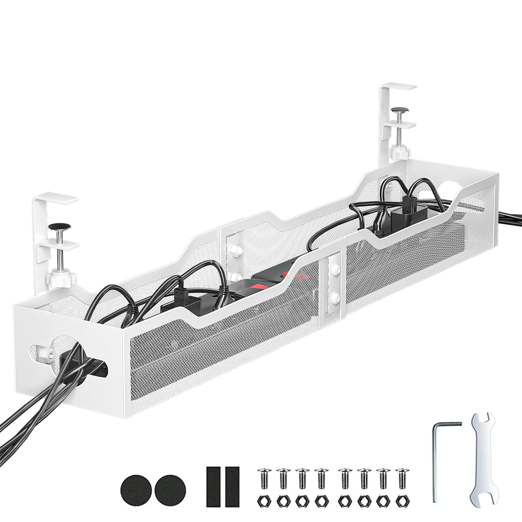 Under Desk Cable Management Tray 2 Pack, No Drill Cable Organizer With Clamp for Standing Desk, Easy to Install Cord Management System, No Damage Wire Organizer