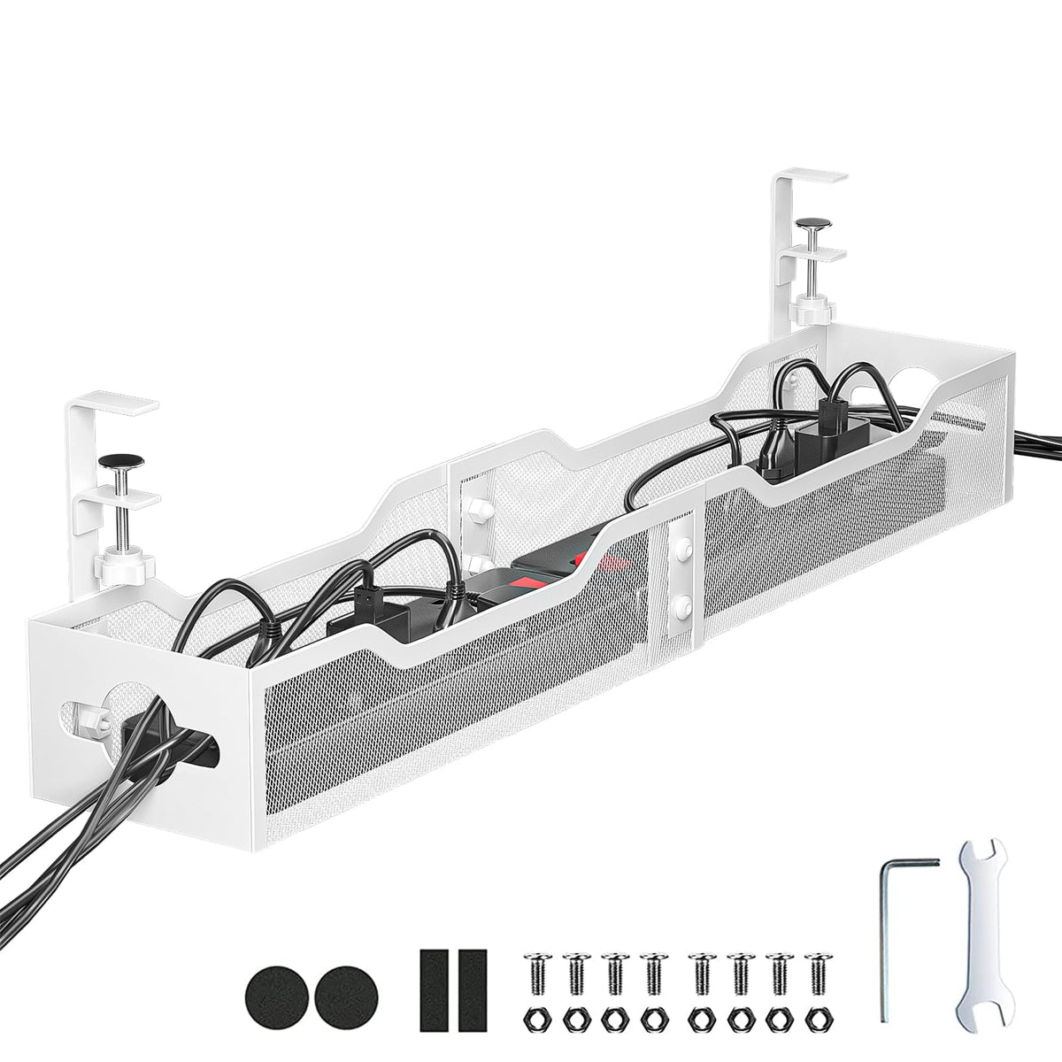 Under Desk Cable Management Tray 2 Pack, No Drill Cable Organizer With Clamp for Standing Desk, Easy to Install Cord Management System, No Damage Wire Organizer