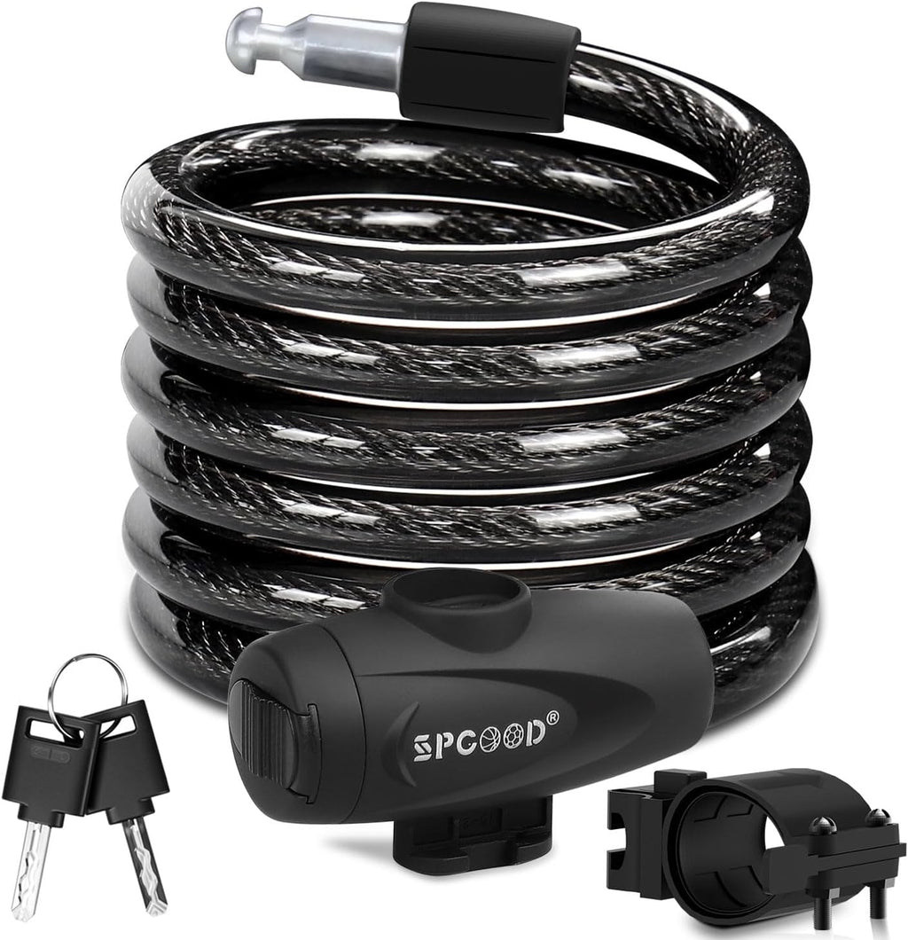 SPGOOD Bike Lock with 2 Keys, 12 mm Steel Cable Lock, 120 cm Length