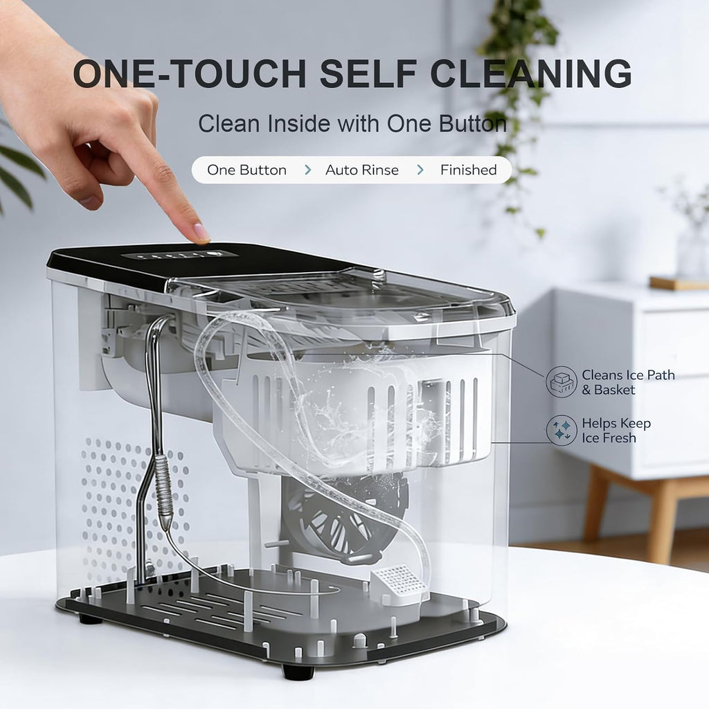 38lbs Per Day Countertop Ice Maker, 9 Ice Cubes in 3.5 Minutes, Self-Cleaning Portable Ice Machine with 2 Bullet Sizes for Kitchen, Camping, RV, and Party