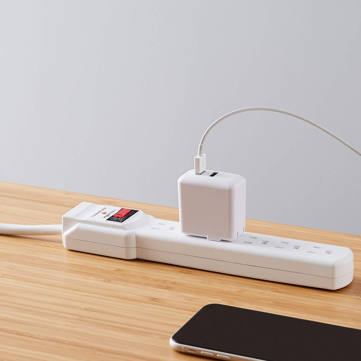 Amazon Basics Surge Protector Power Strip, 6-Outlet with 200J Protection, Circuit Breaker, LED Indicator, On/Off Switch, Wall-Mounting, 2ft Extension Cord, White, 2-Pack