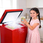 Chest Freezer Low temperature quick freeze 14℉ to -40℉ Compact Freezer - 2 Removable Baskets Match Day Parties, Home Bar Game Day &Beaded Ice Cream & Frozen Storage (Red, 1.8 Cubic Feet)