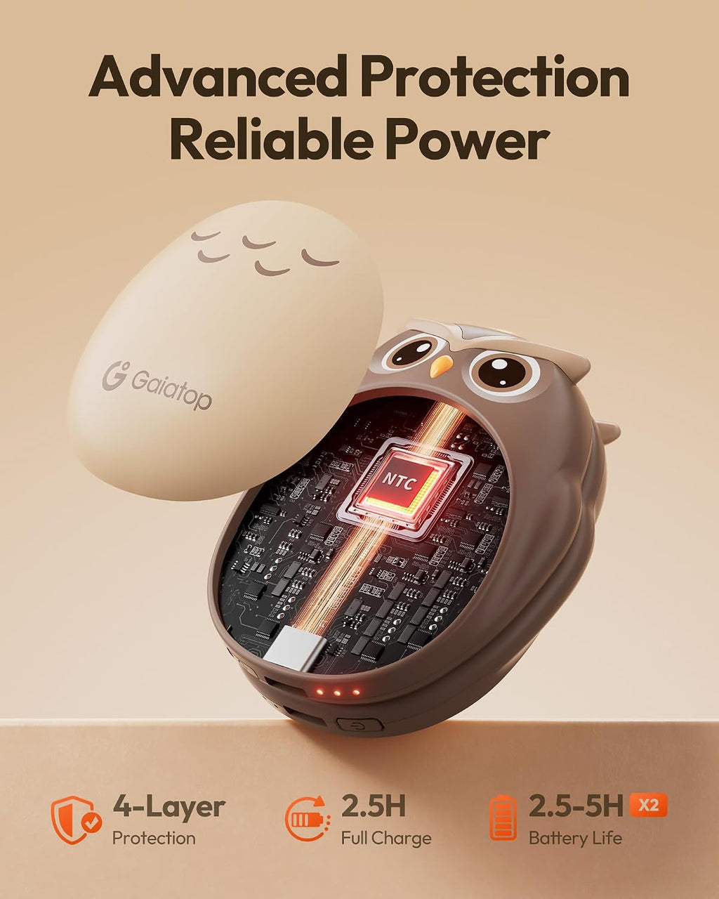 Gaiatop Rechargeable Hand Warmers 2 Pack, Cute Owl Handwarmers