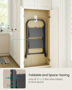 SONGMICS 3-Step Ladder, Folding Step Ladder, Safety, Holds up to 150KG