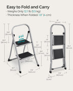 SONGMICS 3-Step Ladder, Folding Step Ladder, Safety, Holds up to 150KG