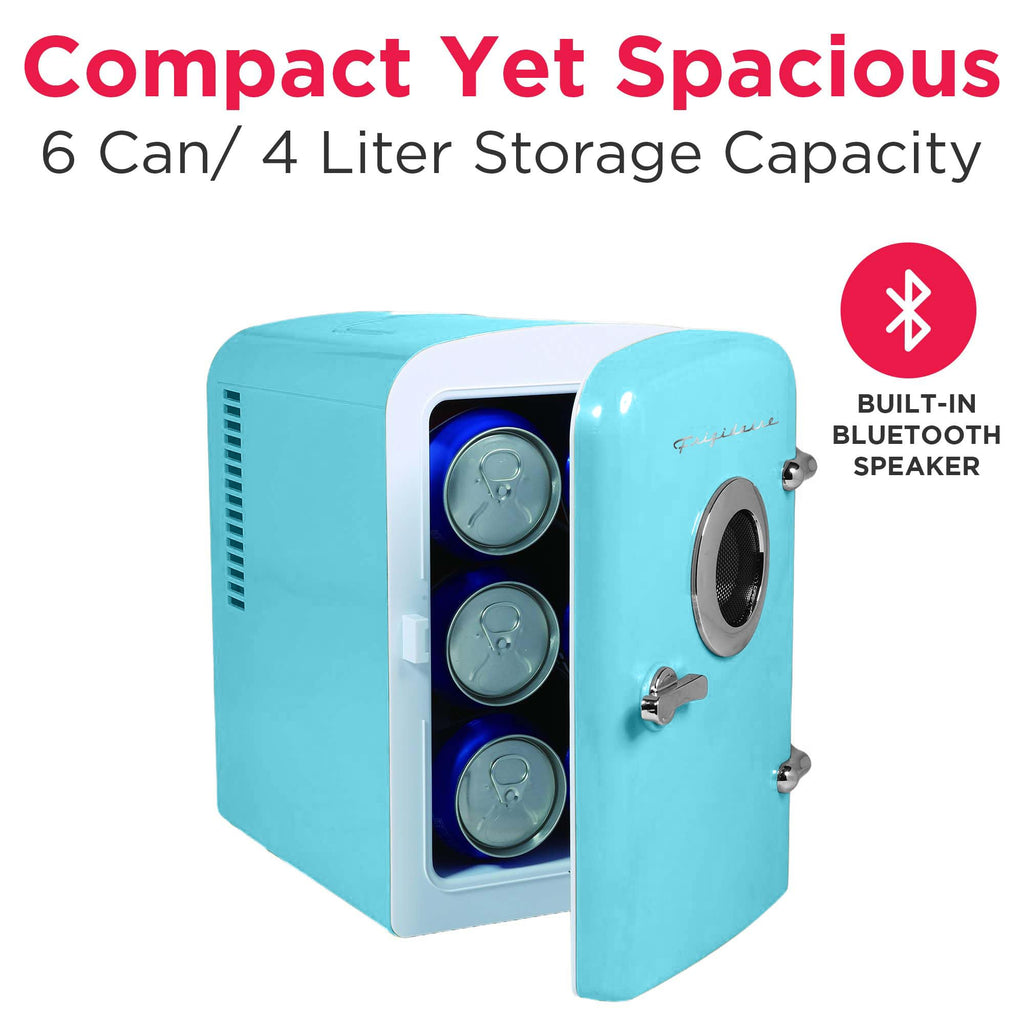 Frigidaire Retro Mini Compact Beverage Cooler, Great for Keeping Office Lunch Cool! (Built-in Bluetooth Speaker)