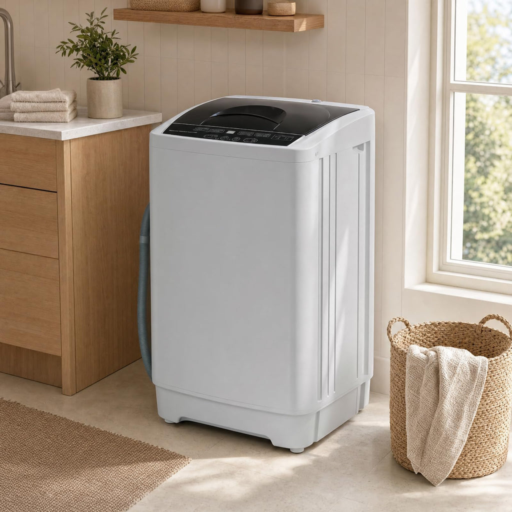 COSTWAY 8.8LBS Portable Washing Machine, Full-Automatic w/Drain Pump, White