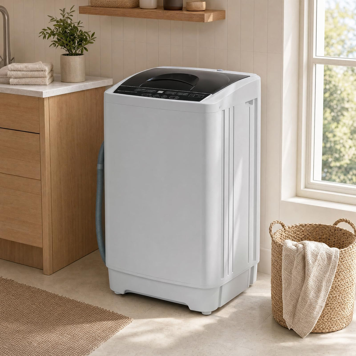 COSTWAY 8.8LBS Portable Washing Machine, Full-Automatic w/Drain Pump, White