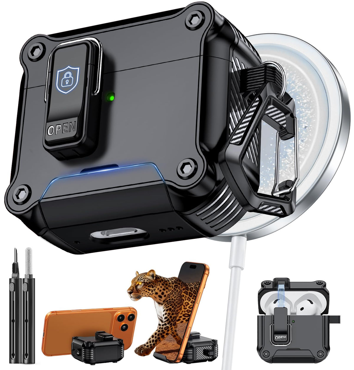 Inesore for AirPods AirPods Pro 1st/2nd Case with Secure Lock (Black)