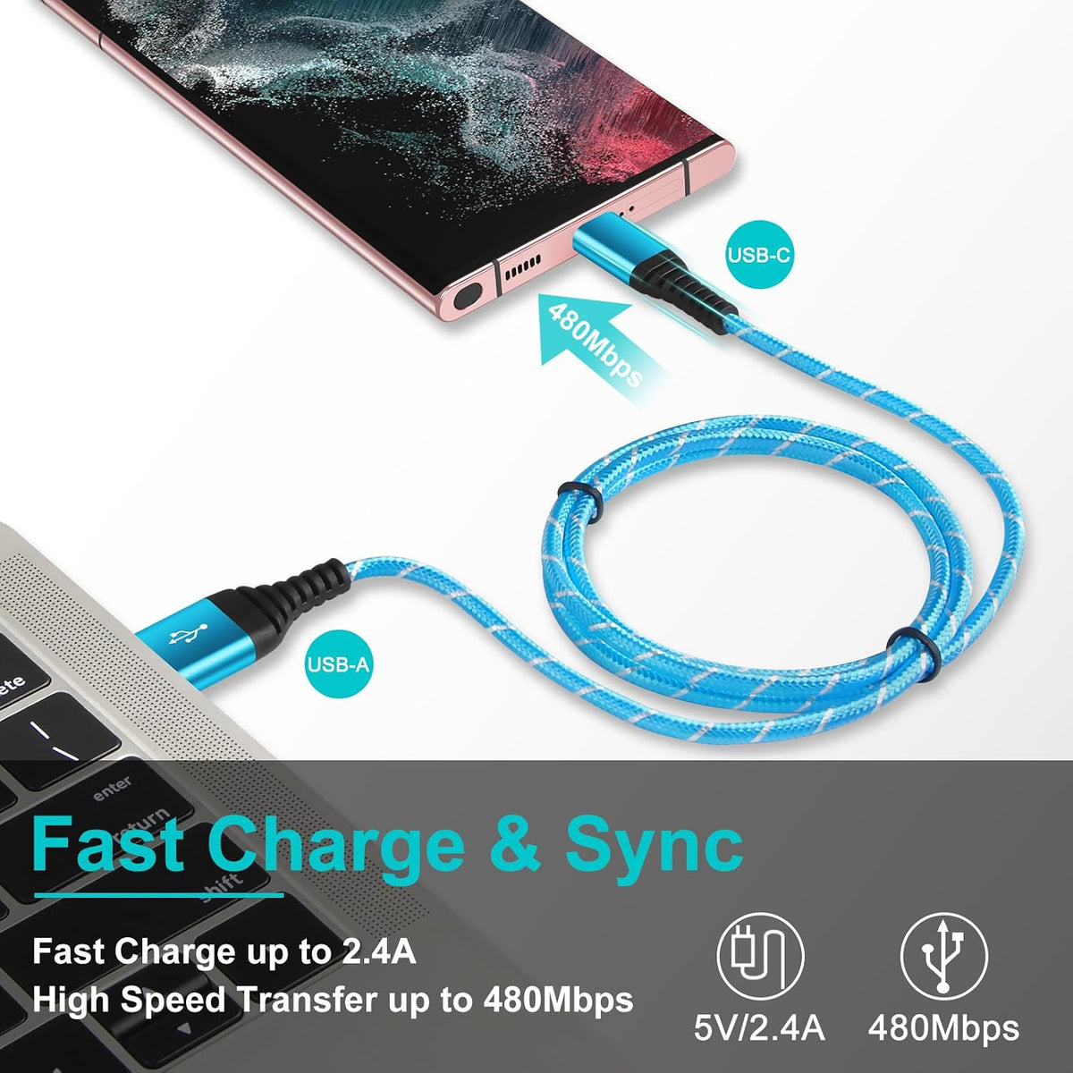 USB C Samsung Charger Cable Fast Charge Lead 6FT 2Pack Type C Phone Charger