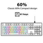 Snpurdiri 60% Wired Mechanical Gaming Keyboard, Ice Blue LED Backlit 61 Keys Mini Wired Office Keyboard for Windows Laptop PC Mac (Black-White, Red Switches)