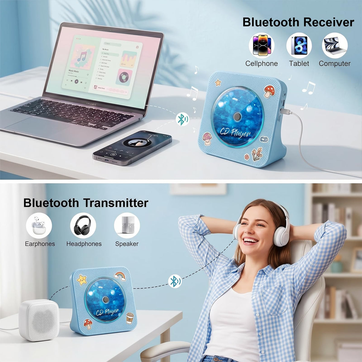 Gueray CD Player Portable Bluetooth Desktop CD Players for Home
