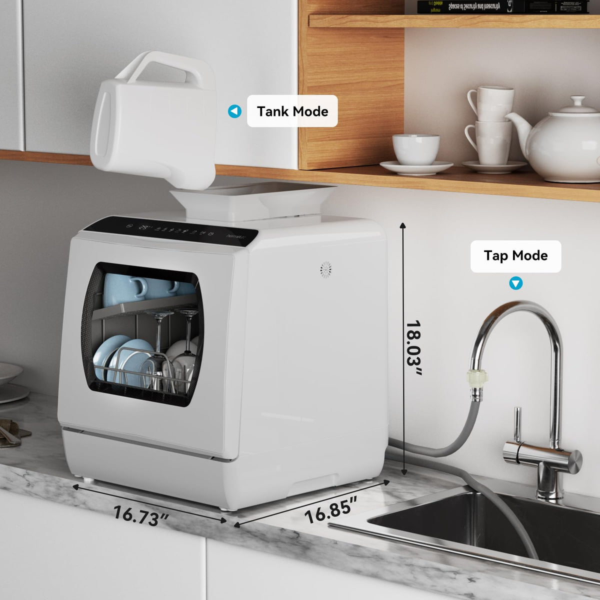 Hermitlux Slim Countertop Portable Dishwasher for Small Spaces