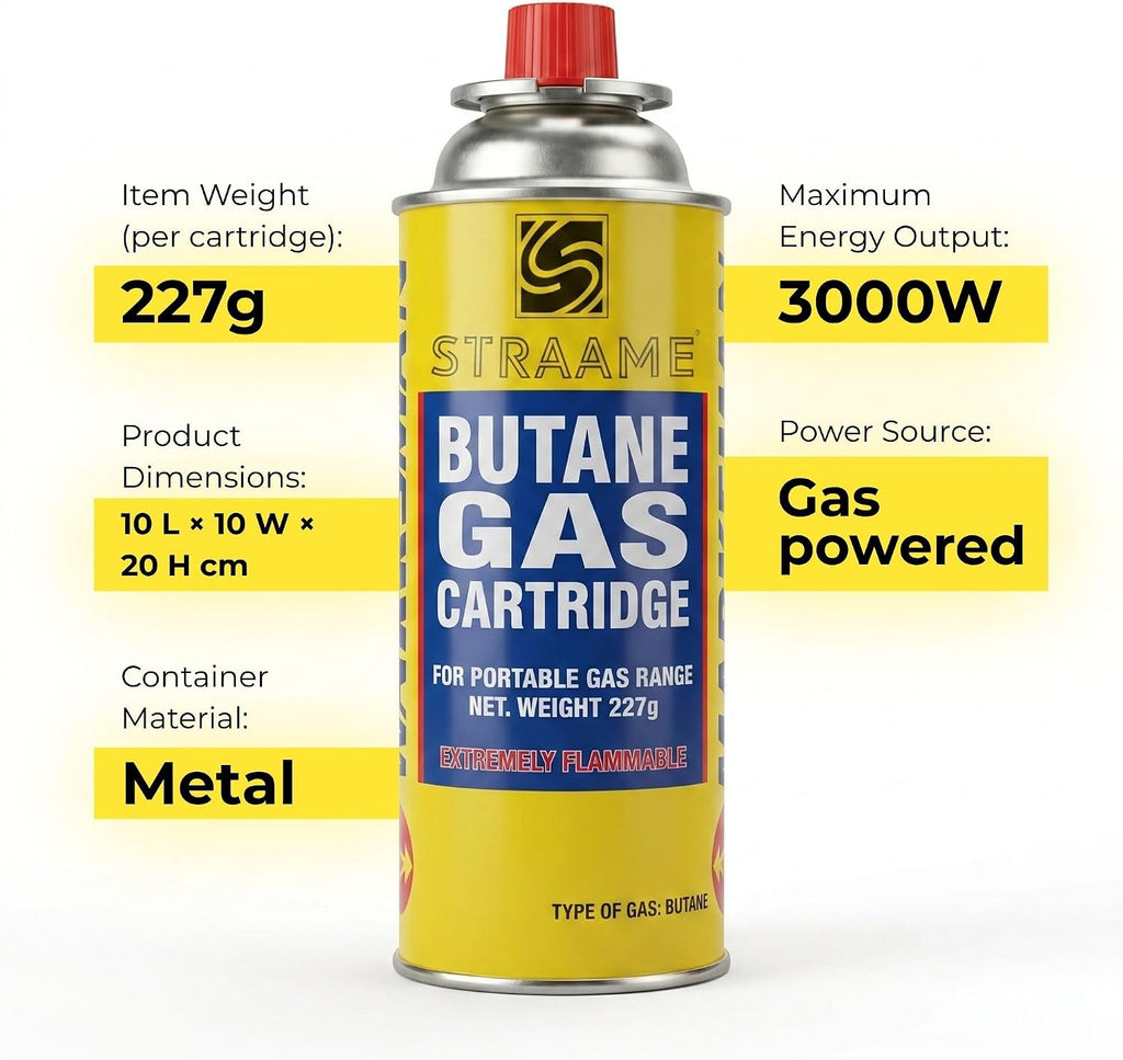 Straame Camping Gas Cartridges 227g, Portable Push-Fit Canisters, Pack of 8