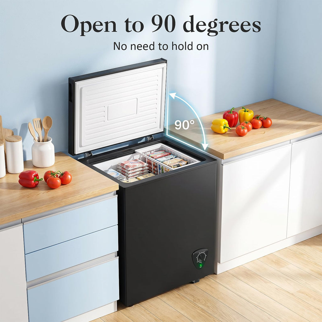 LifePlus Chest Freezer - 3.5 Cubic Feet Compact Deep Freezer Small Freezer 7 Adjustable Temperature with Removable Basket, Energy Saving Super Quiet for Garage, Office, Kitchen, or Apartment, Gray