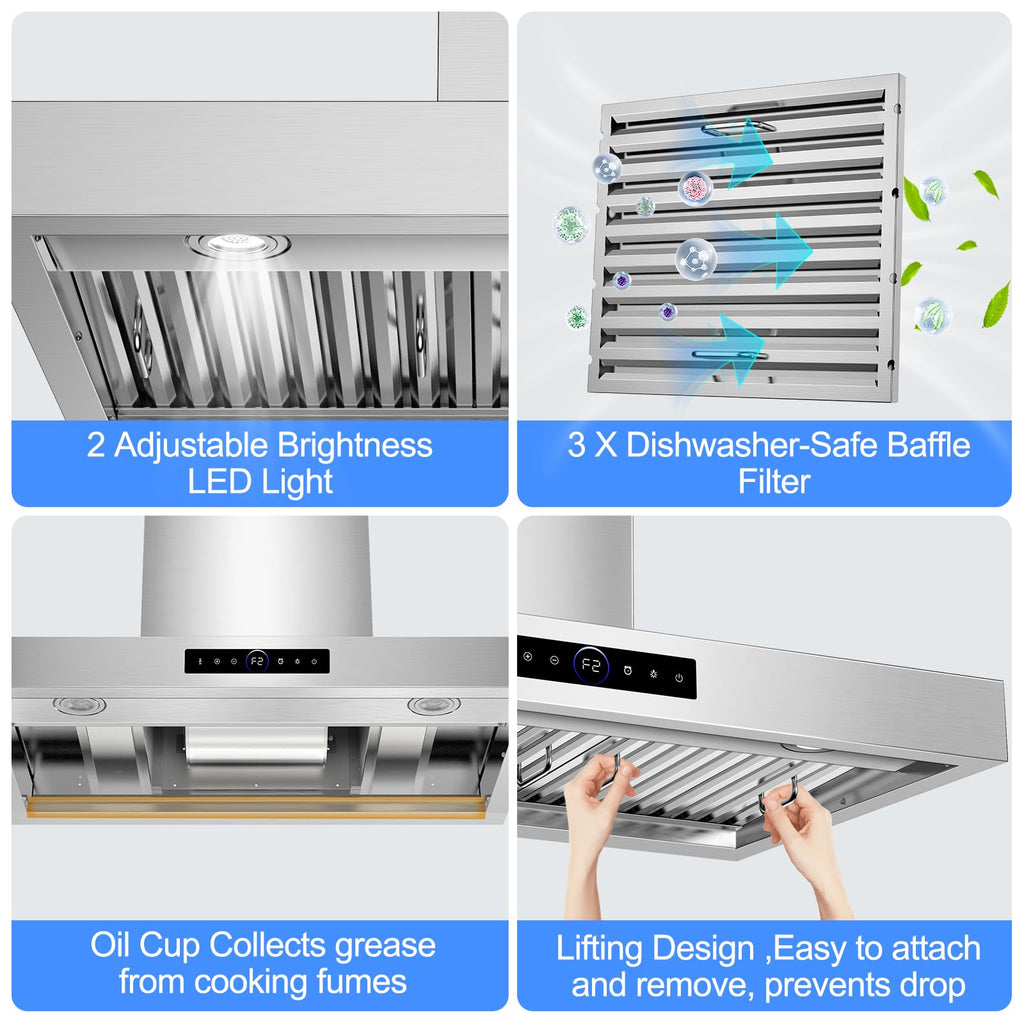 42 inch Range Hood Under Cabinet 1200 CFM Stainless Steel Stove Vent Hoods